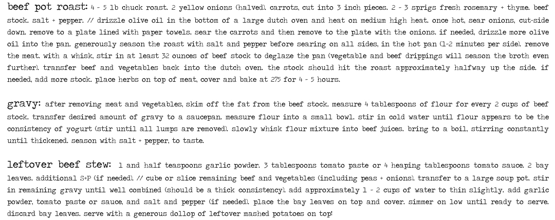 Pot Roast + Stew Recipe